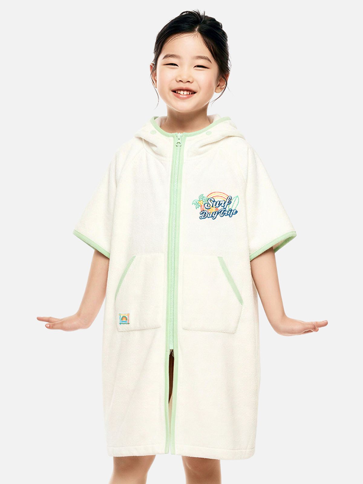 배럴(BARREL) 키즈 에센셜 집업 솔리드 판초 타월 아이보리 (B6SKWPO301IVR)