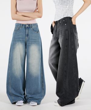 여자 숏롱선택 절개와이드 데님팬츠 3COLOR