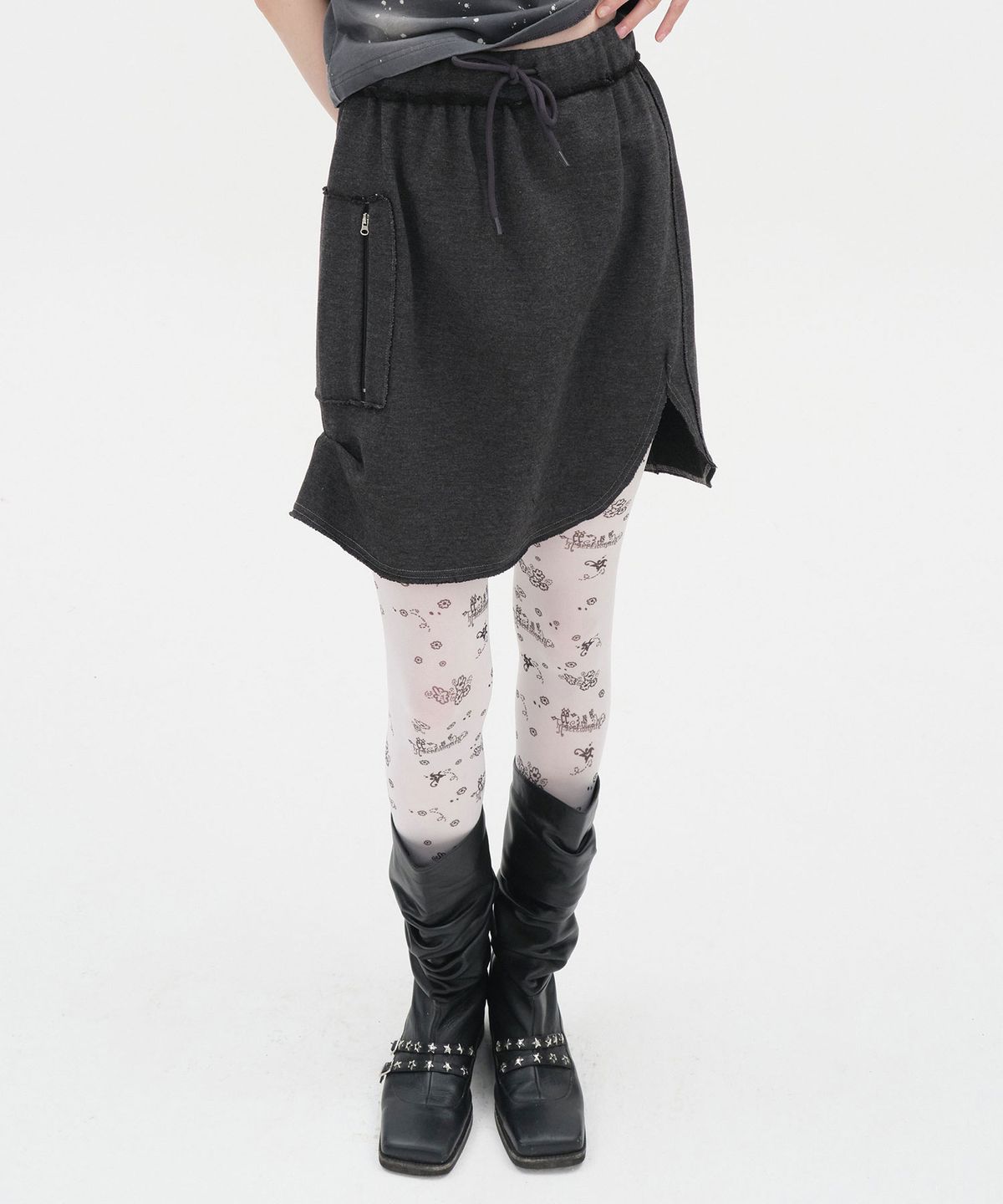 타입서비스(TYPESERVICE) Slit Pocket Jersey Skirt [Charcoal]