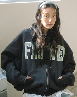 CORDUROY FLOWER ZIP UP HOOD(CHARCOAL)