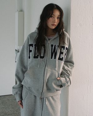 CORDUROY FLOWER ZIP UP HOOD(GREY)