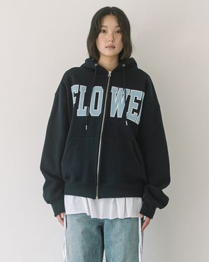 CORDUROY FLOWER ZIP UP HOOD(NAVY)