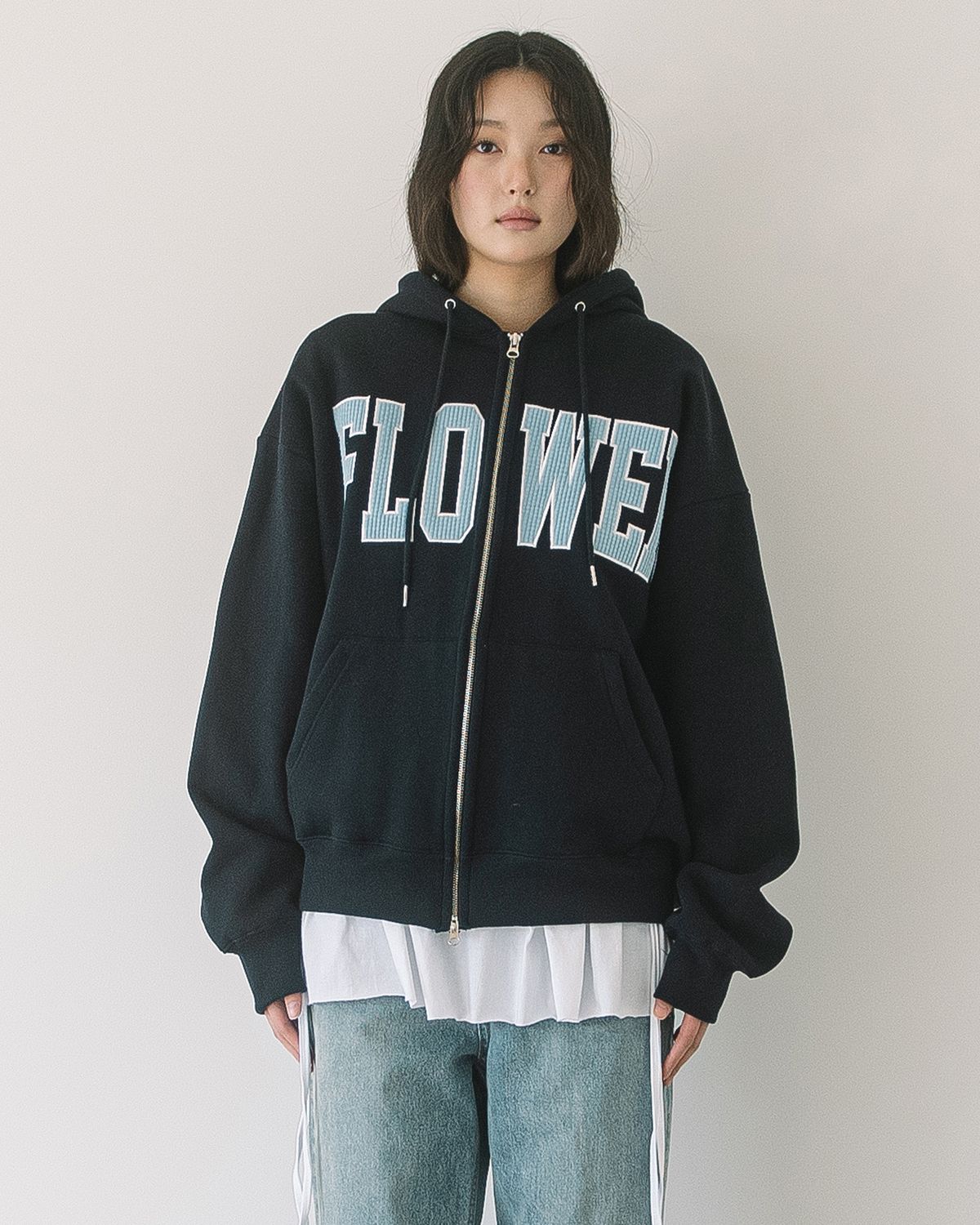 해비즘(HAVISM) CORDUROY FLOWER ZIP UP HOOD(NAVY)