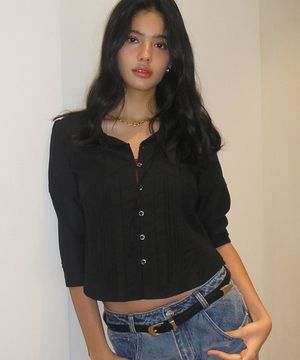 엘라 핀턱 블라우스-블랙