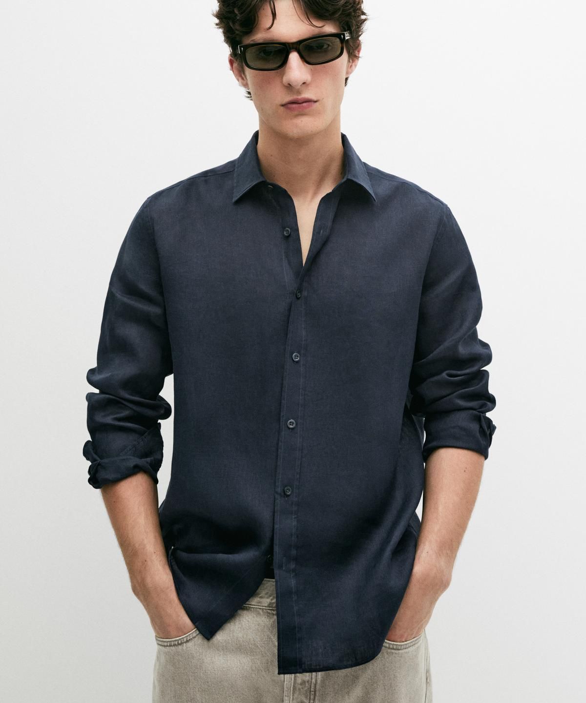 마시모두띠(MASSIMO DUTTI) 슬림 핏 100% 린넨 셔츠