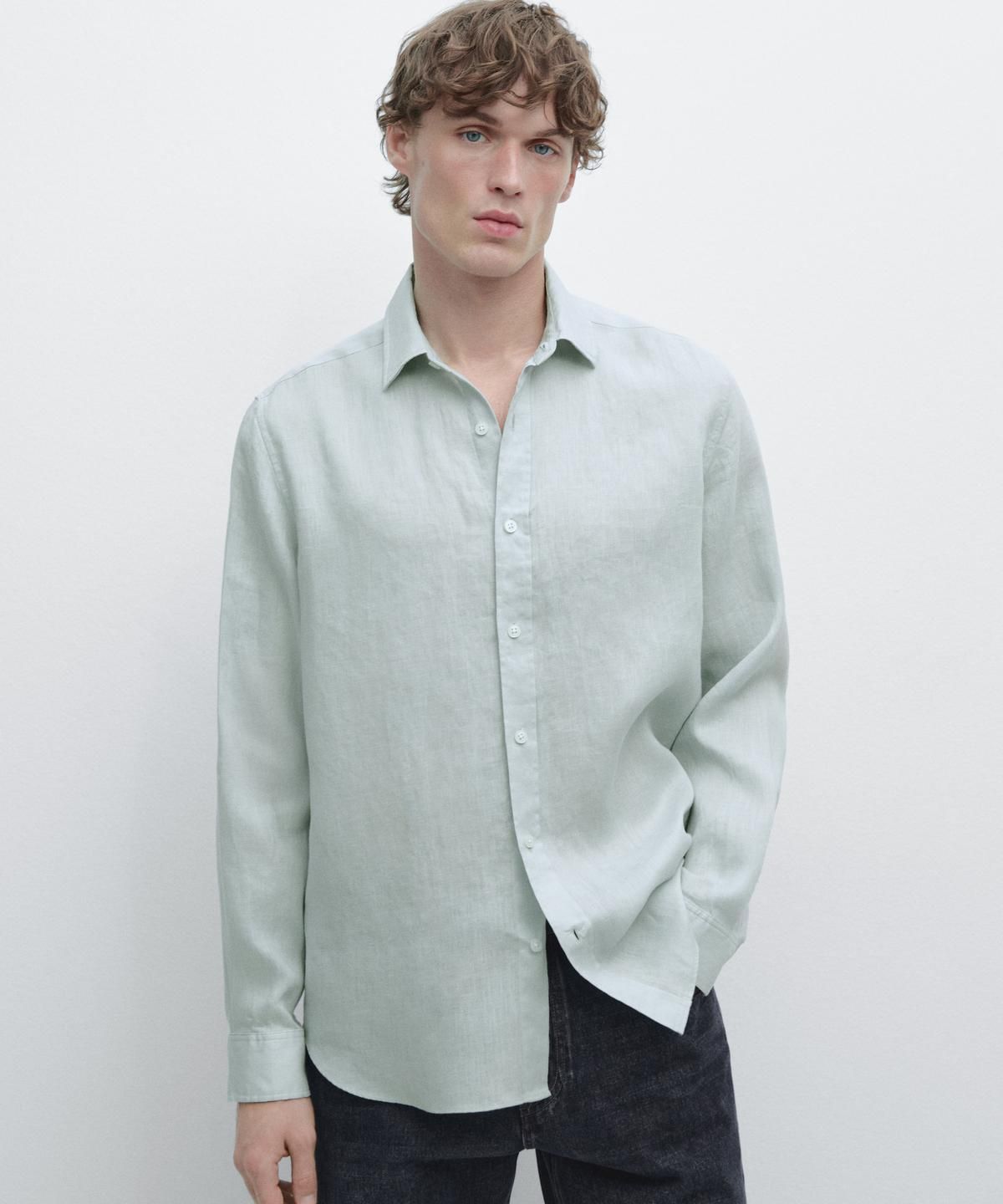 마시모두띠(MASSIMO DUTTI) 100% 린넨 슬림핏 셔츠