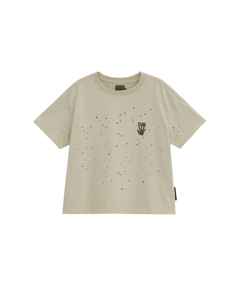FINGERPRINT DAMAGED T-SHIRTS [BEIGE]