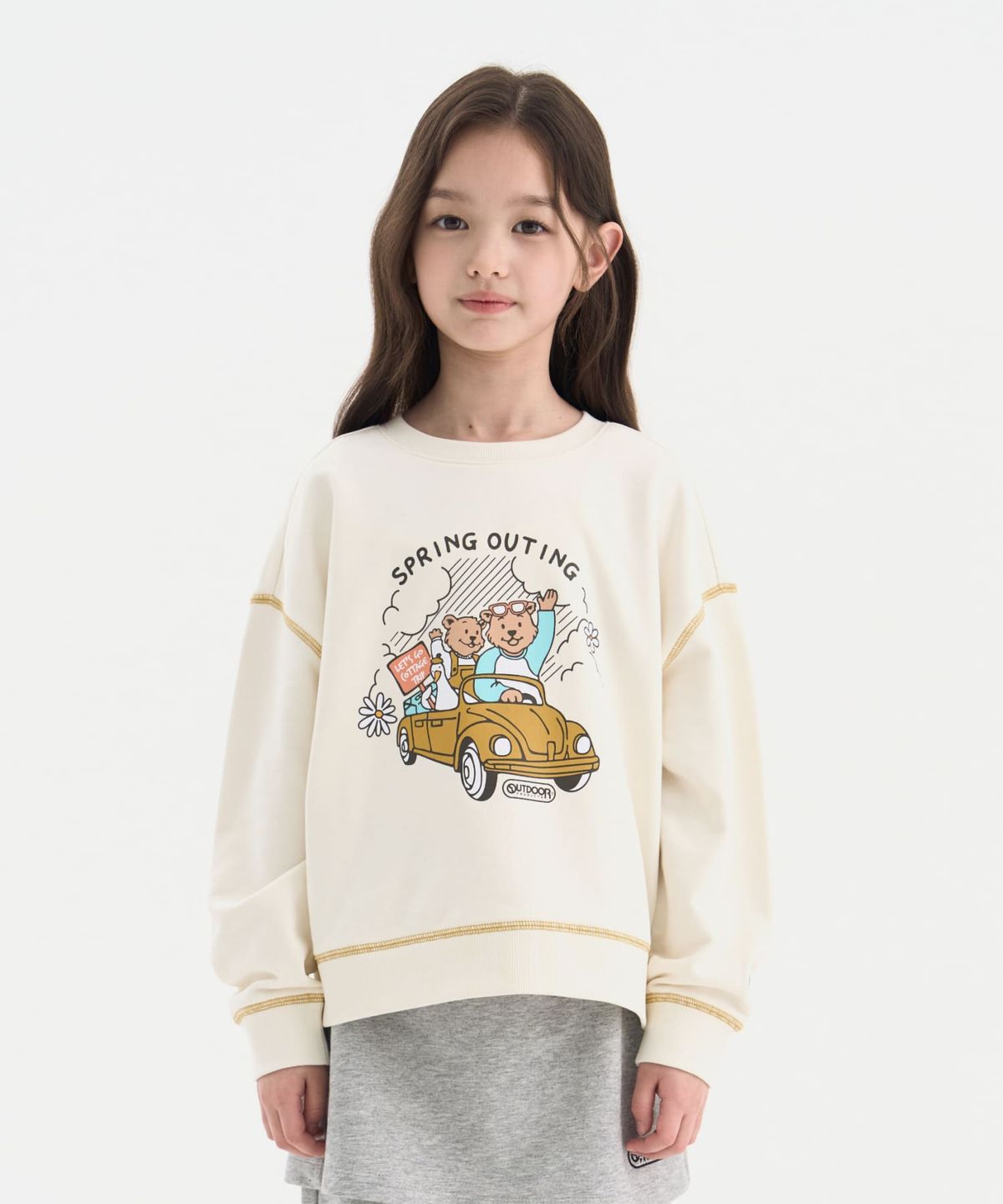 아웃도어 프로덕츠 키즈(OUTDOOR PRODUCTS KIDS) 여아 세미크롭 베어 맨투맨 (크림) OD261IMM73_CRE