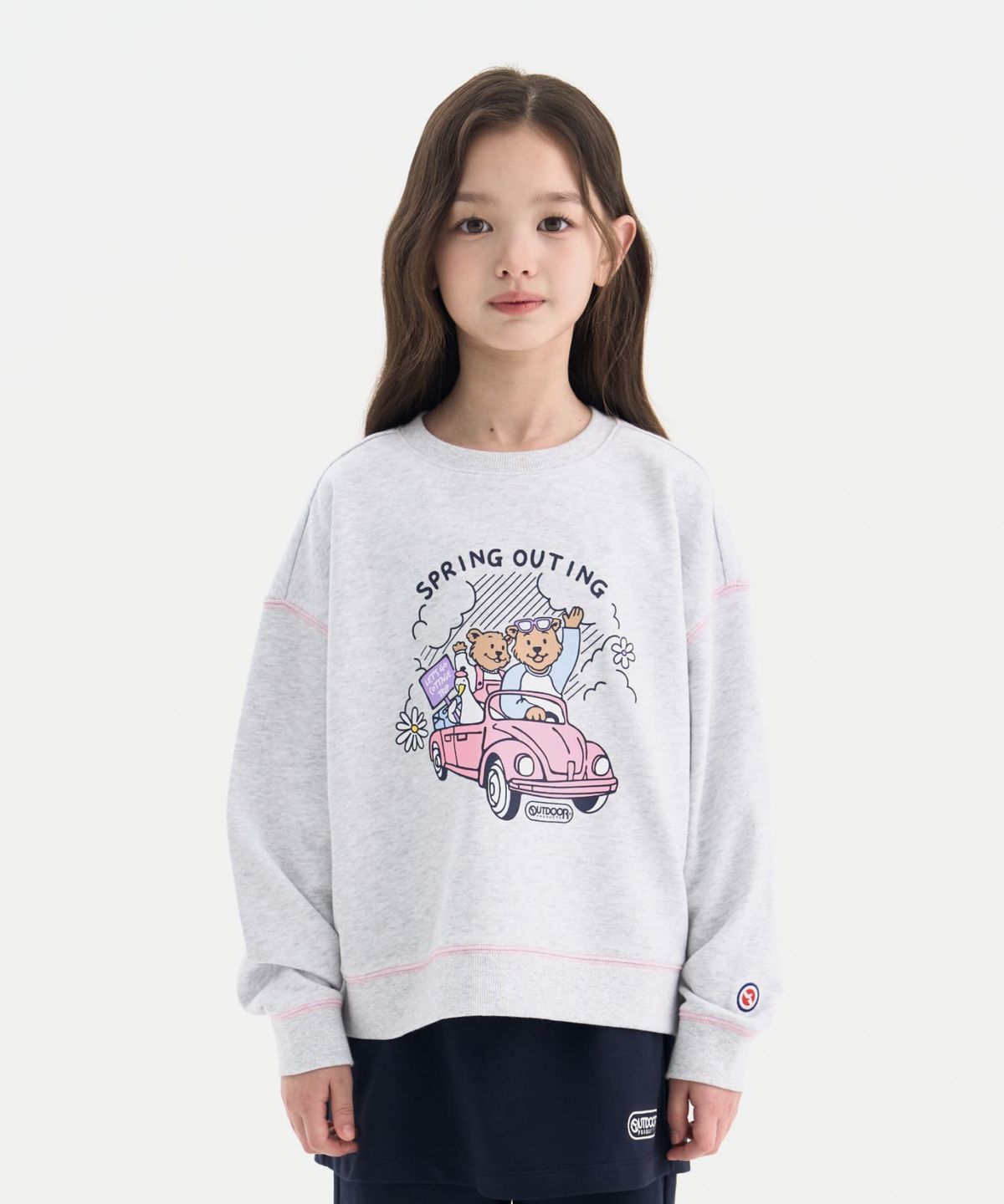 아웃도어 프로덕츠 키즈(OUTDOOR PRODUCTS KIDS) 여아 세미크롭 베어 맨투맨 (멜란지 화이트) OD261IMM73_MWH