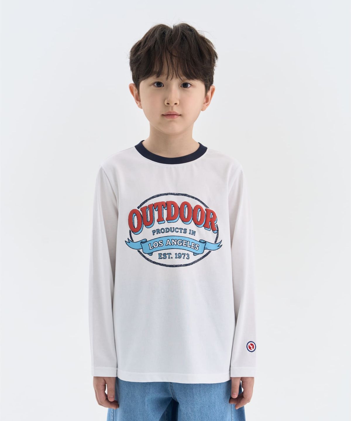 아웃도어 프로덕츠 키즈(OUTDOOR PRODUCTS KIDS) 아웃도어 립 배색 티셔츠 (오프 화이트) OD261ILS04_OWH