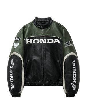 Engineered Leather Racing Jacket Green