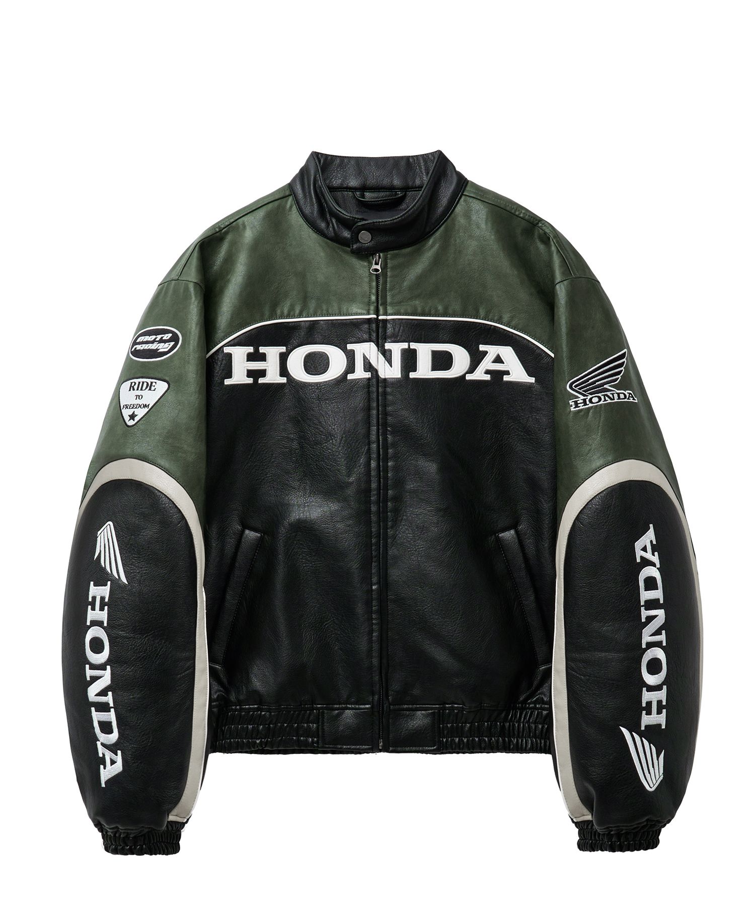 HONDAオリーブグリーン レザーバイカージャケット MUSINSA公式 | HONDA MOTORCYCLE APPAREL Engineered Leather Racing