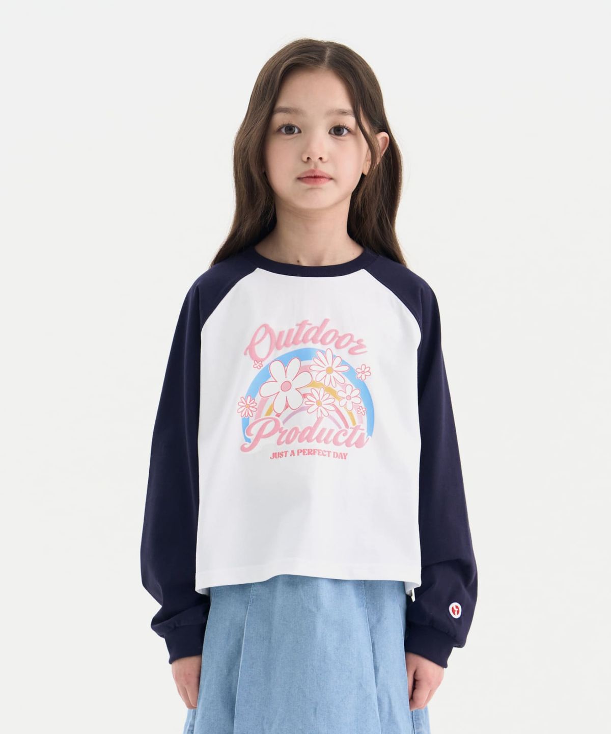 아웃도어 프로덕츠 키즈(OUTDOOR PRODUCTS KIDS) 여아 그래픽 라글란 티셔츠 (다크 네이비) OD261ILS71_DNY