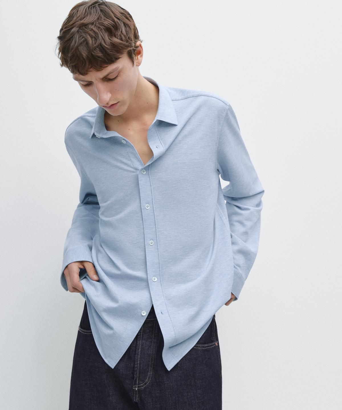 마시모두띠(MASSIMO DUTTI) 레귤러핏 멜란지 셔츠