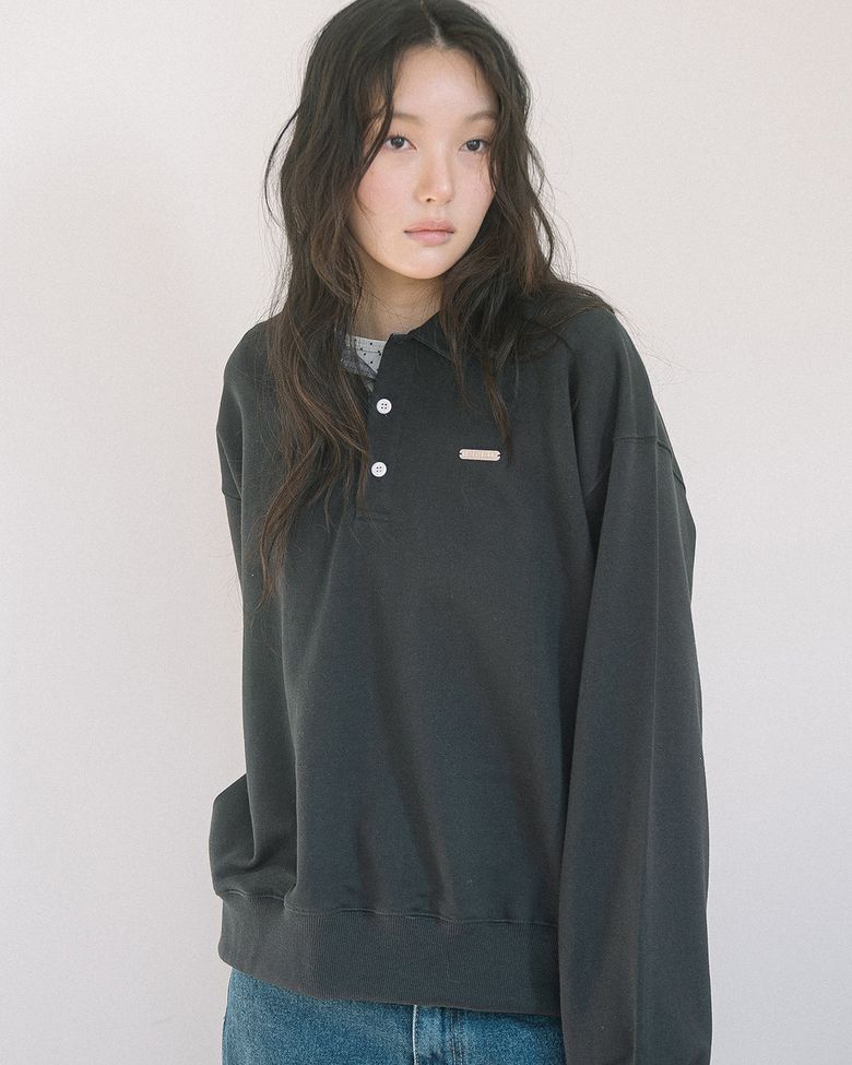 WP CHECKED COLLAR SWEATSHIRT(CHARCOAL)