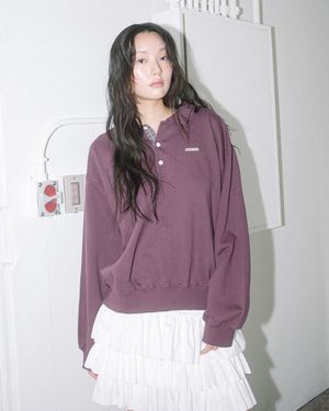 WP CHECKED COLLAR SWEATSHIRT(WINE)