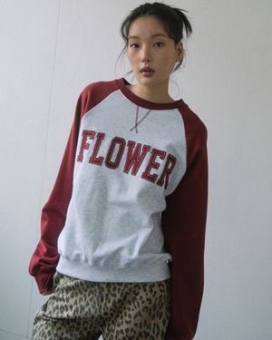 FLOWER APLIQUE RAGLAN SWEATSHIRT(WINE)