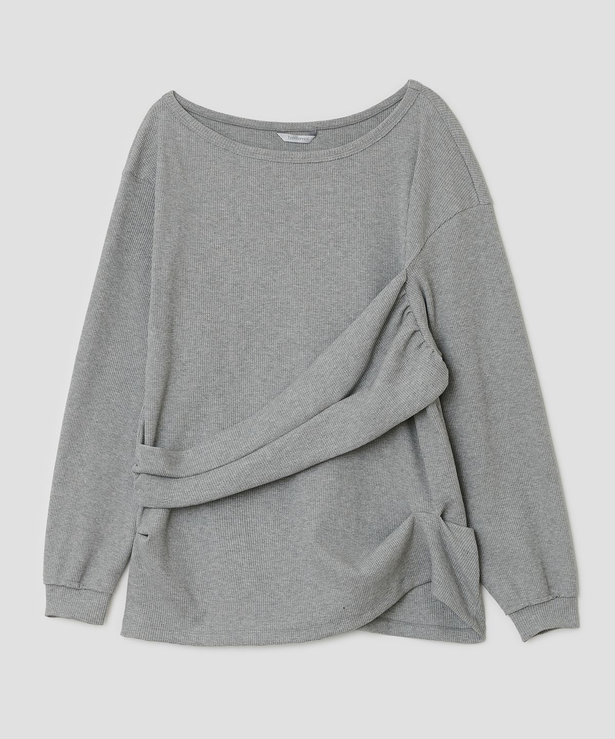 타입서비스(TYPESERVICE) Textured Ruched Off Shoulder Top [Gray]