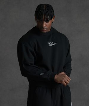 세미오버핏 크롭 스웨트 맨투맨 티셔츠 - 블랙