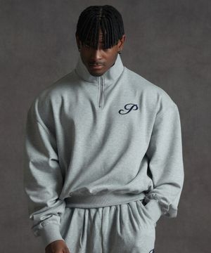 오버핏 크롭 스웨트 아노락 - 그레이