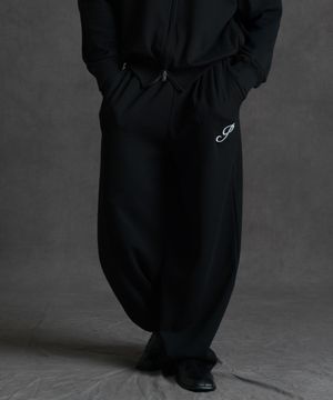 오버핏 P 와이드 스웨트 팬츠 - 블랙