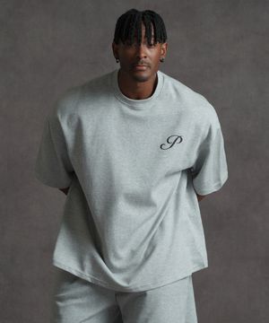 오버핏 P 반팔 티셔츠 - 그레이