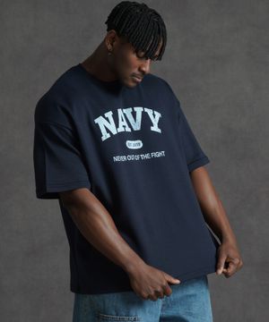 오버핏 네이비 반팔 티셔츠 - 네이비
