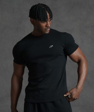 머슬핏 P 반팔 티셔츠 - 블랙