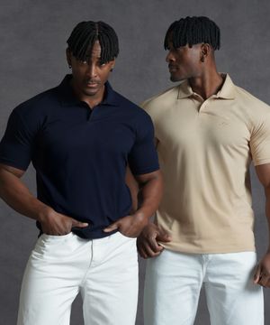 [2PACK] 머슬핏 레터링 무지 카라 티셔츠 (4COLOR)