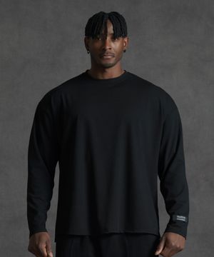 루즈핏 골지 롱 슬리브 - 블랙