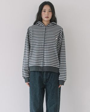 WP STRIPE THIN ZIP UP HOOD(CHARCOAL)