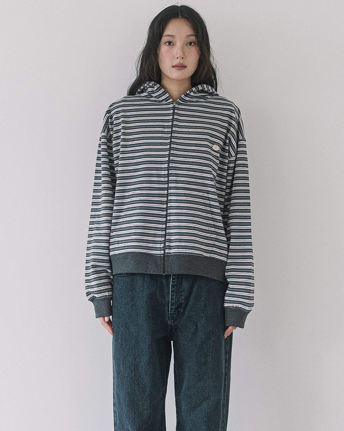 해비즘(HAVISM) WP STRIPE THIN ZIP UP HOOD(CHARCOAL)