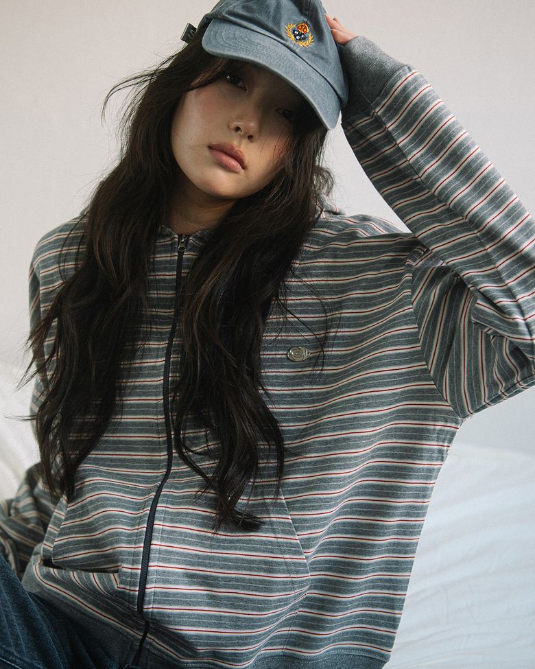 WP STRIPE THIN ZIP UP HOOD(GREY)