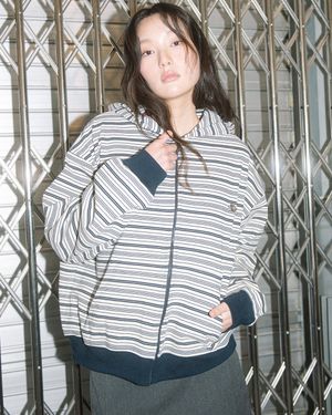 WP STRIPE THIN ZIP UP HOOD(NAVY)