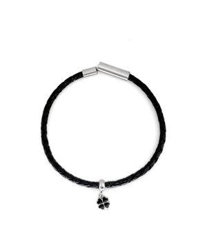 써지컬스틸 무광실버자석 미니클로버 가죽팔찌/GHMB-314