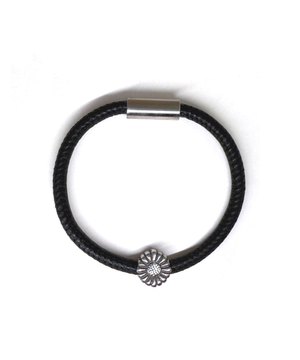 써지컬스틸 무광실버자석 빈티지꽃 가죽팔찌/ GHMB-315