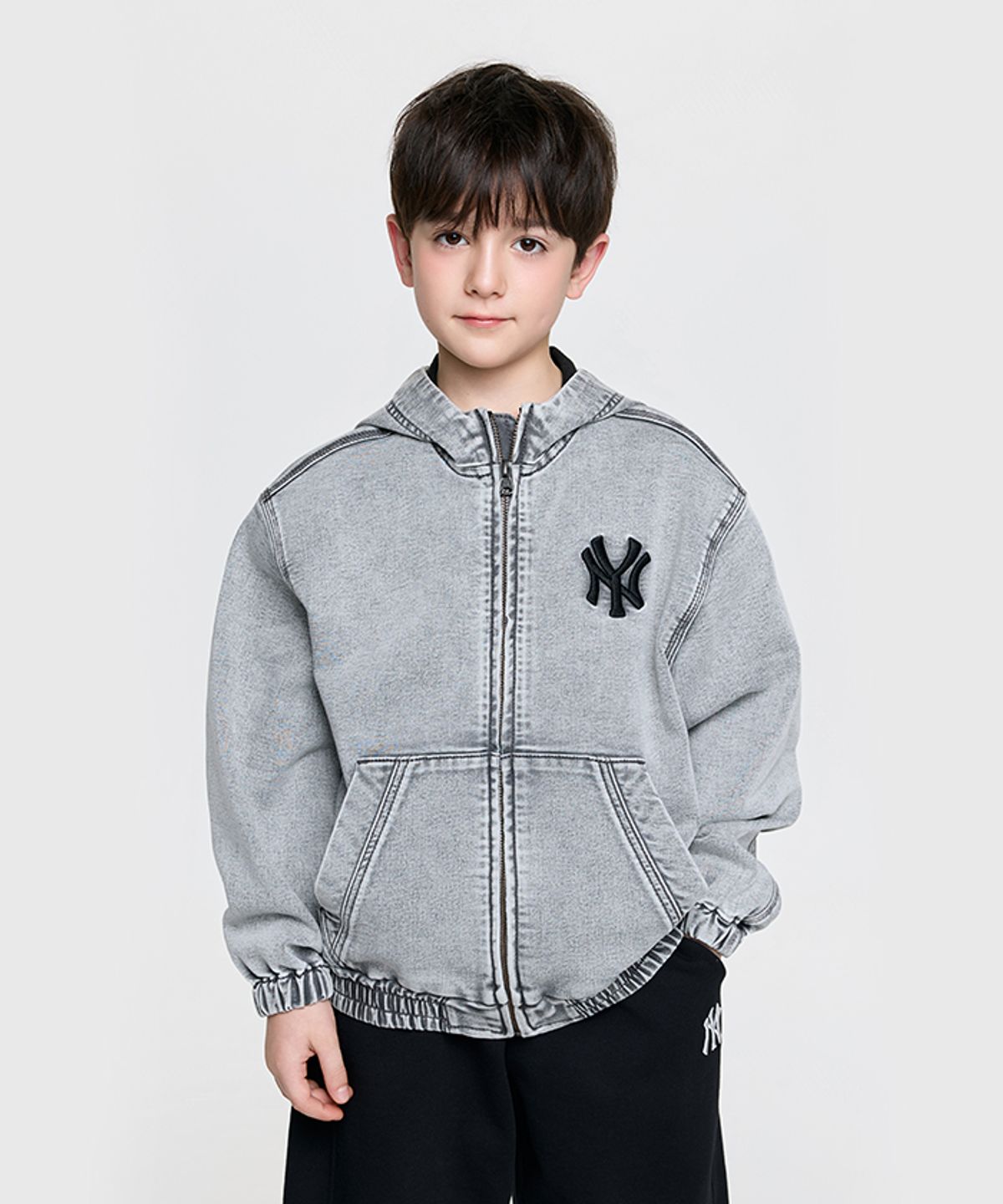엠엘비 키즈(MLB KIDS) 베이직 져지데님 후드 집업 자켓 NY (L.Grey)