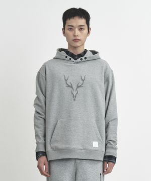 빅 스태그 잔디자수 후드 스웻 멜란지그레이