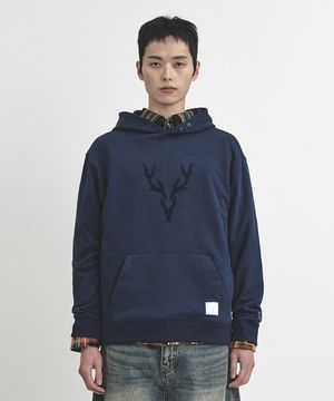 빅 스태그 잔디자수 후드 스웻 네이비