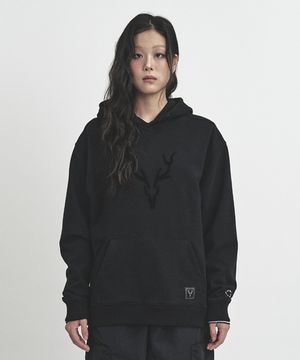 빅 스태그 잔디자수 후드 스웻 블랙