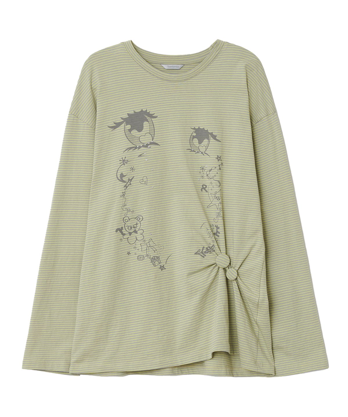 타입서비스(TYPESERVICE) Cry Eyes Ruched Stripe Top [Green]