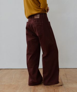 커브드 킹크 카펜터 코튼 팬츠_Wine