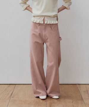 커브드 킹크 카펜터 코튼 팬츠_Pink