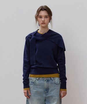 [숄 SET] 하모니 라운드 니트_Navy