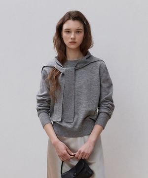 [숄 SET] 하모니 라운드 니트_Gray
