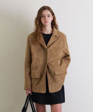 오버핏 싱글 레더 블레이저_Suede Beige