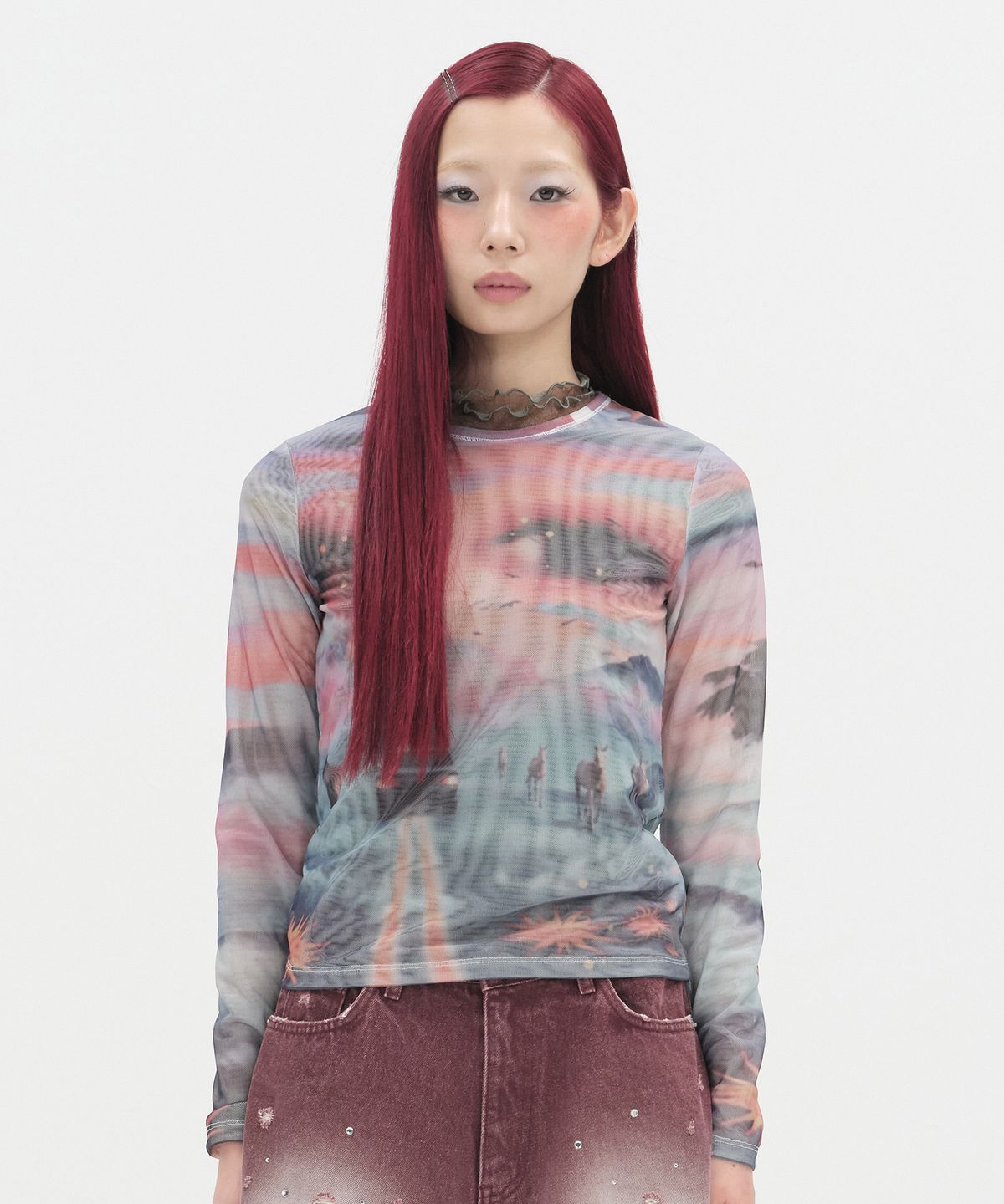 타입서비스(TYPESERVICE) Sunset Eye Mesh Top [Orange]