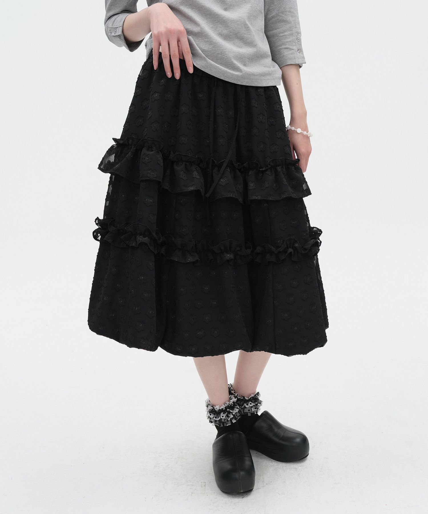 MUSINSA公式 | TYPESERVICE Layered Volume Lace Skirt [Black]