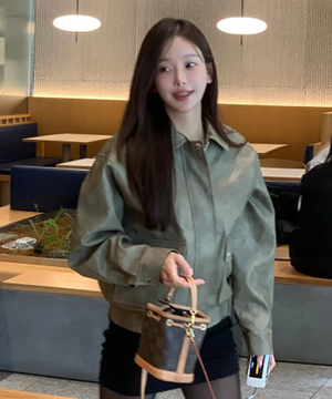 페이크 레더 포켓 블루종 점퍼 [ASH KHAKI] / GF1LJK502