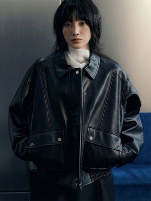 페이크 레더 포켓 블루종 점퍼 [BLACK] / GF1LJK502